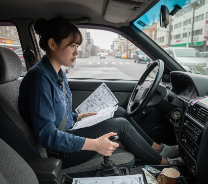 マニュアル車を練習する女性